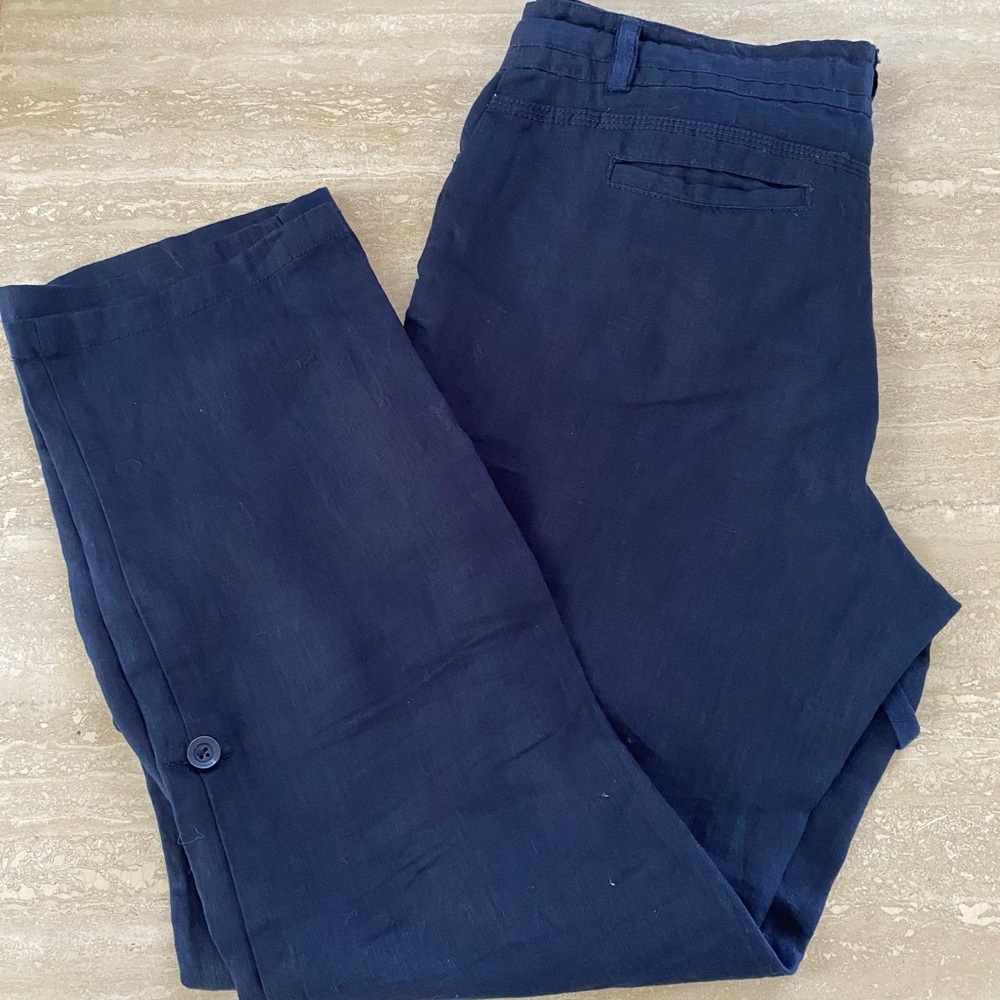 Woman’s linen navy pants size 12 w pockets
